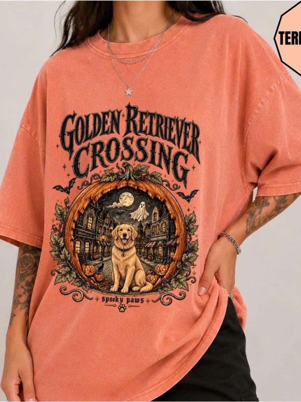 Comfort Colors Terracotta Golden Retriever Graphic Tee, Vintage Halloween Shirts